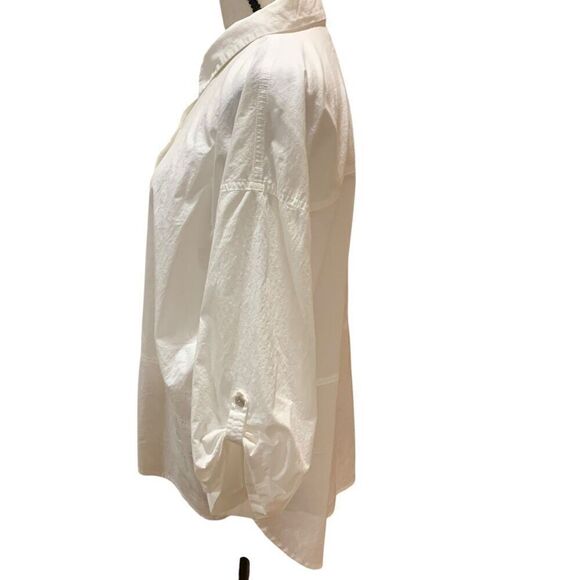 Eileen Fisher Buttoned Blouse White Organic Cotton/Spandex Roll Tab Sleeve Wm XL - Picture 5 of 6